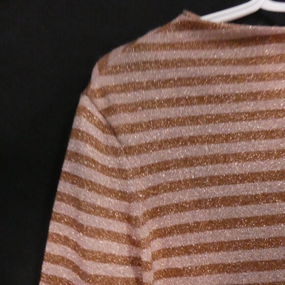 JESSICA | small | Chic Sparkling Beige and Gold Striped Top - Picture 3 of 16